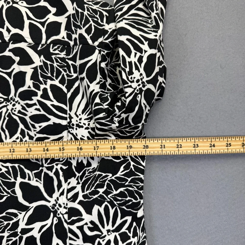 Chicos Womens Black White Floral Open Front Blazer Jacket Size 3 XL Cotton Blend